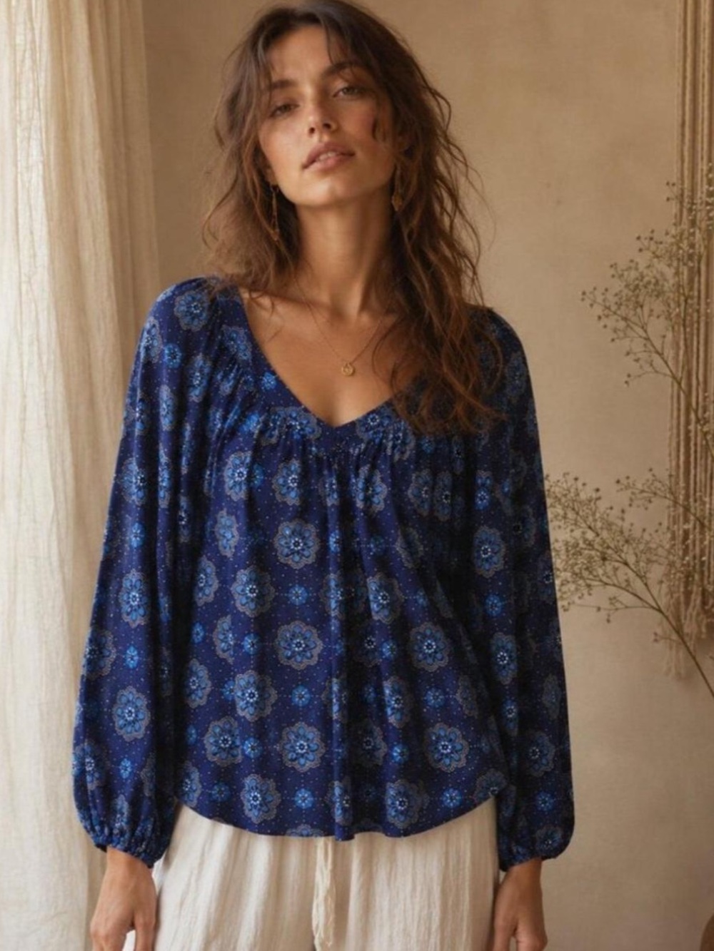 Anthropologie Maeve Top Womens Size 10 Peasant Floral Shirt Boswell Blouse Boho